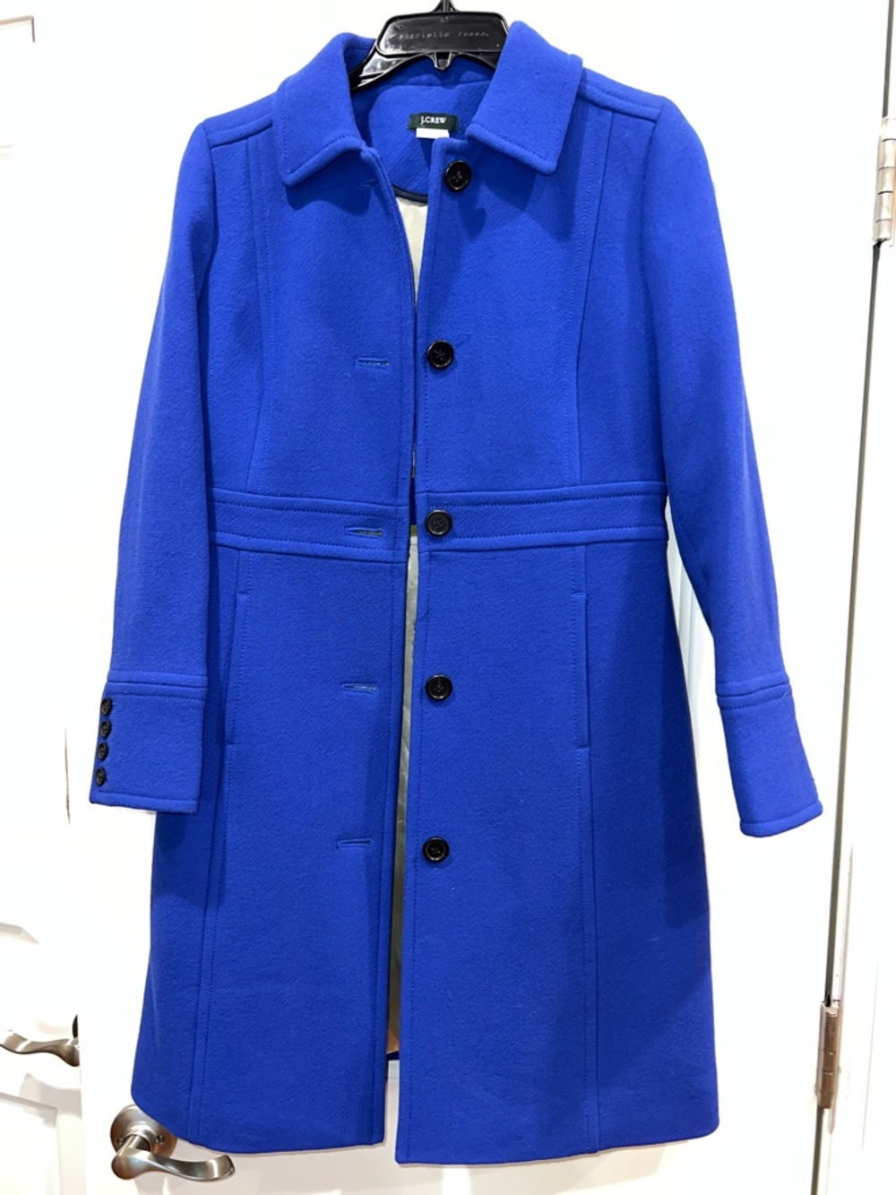 J. CREW Cobalt Blue Wool Blend Jacket Topcoat 2P Petite Double Italian Lady